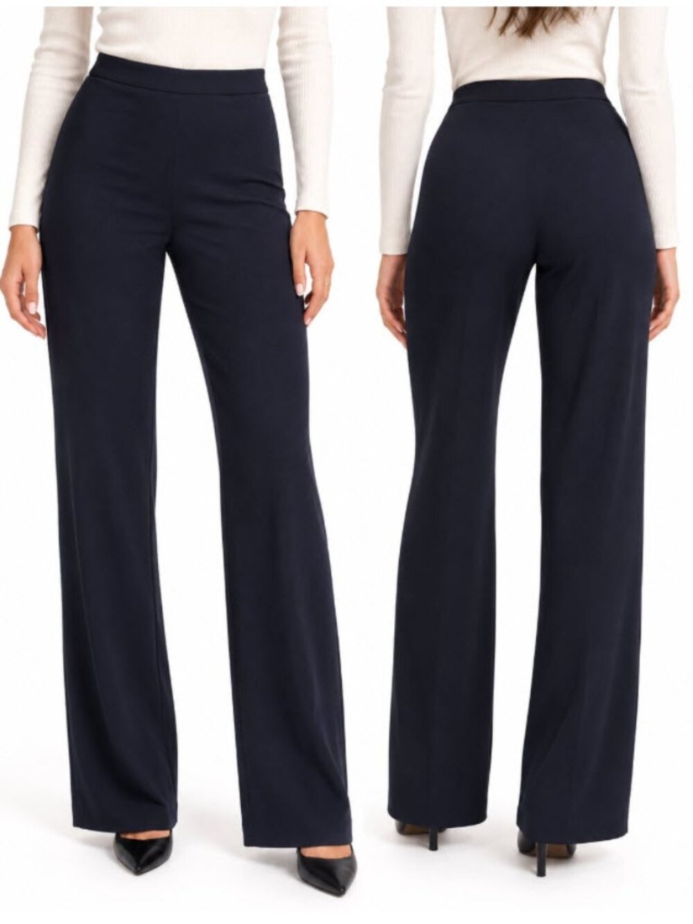 Club Monaco Navy High Rise Flowy Wide Leg Rayon Pants Size 6 Chic Work